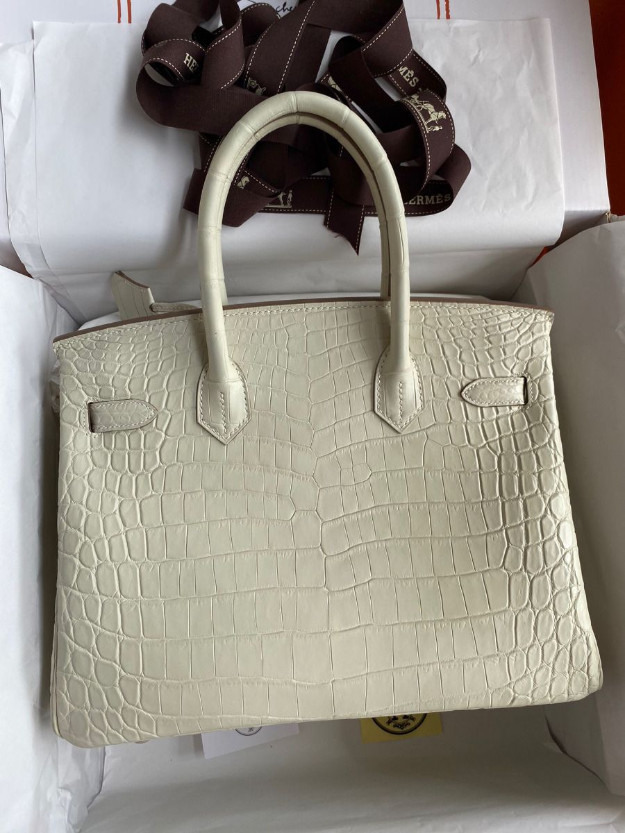 Hermes Birkin 30 Handmade Bag In Craie Crocodile Niloticus Matte Skin - Image 3