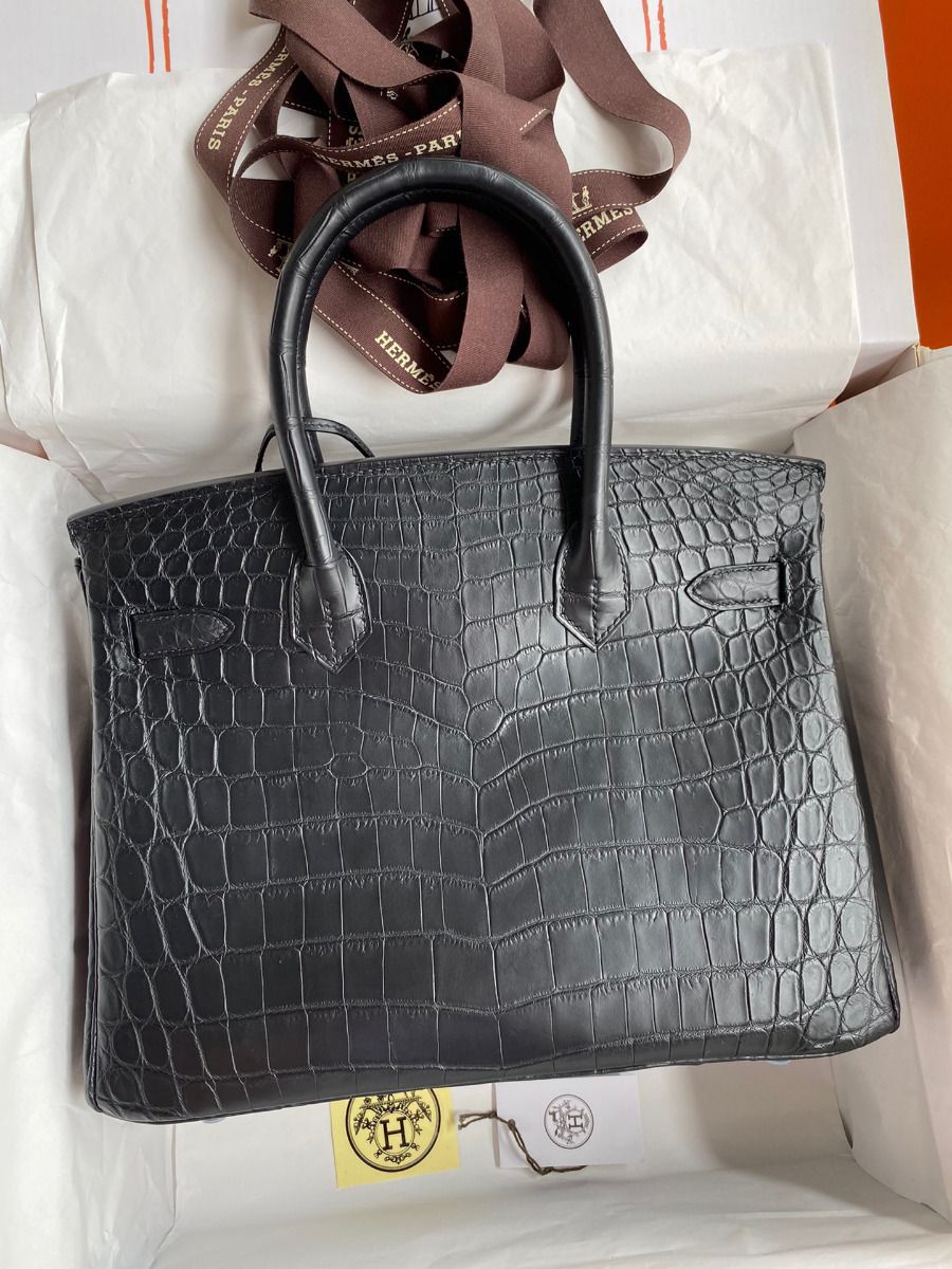 Hermes Birkin 30 Handmade Bag In Black Crocodile Niloticus Matte Skin - Image 3