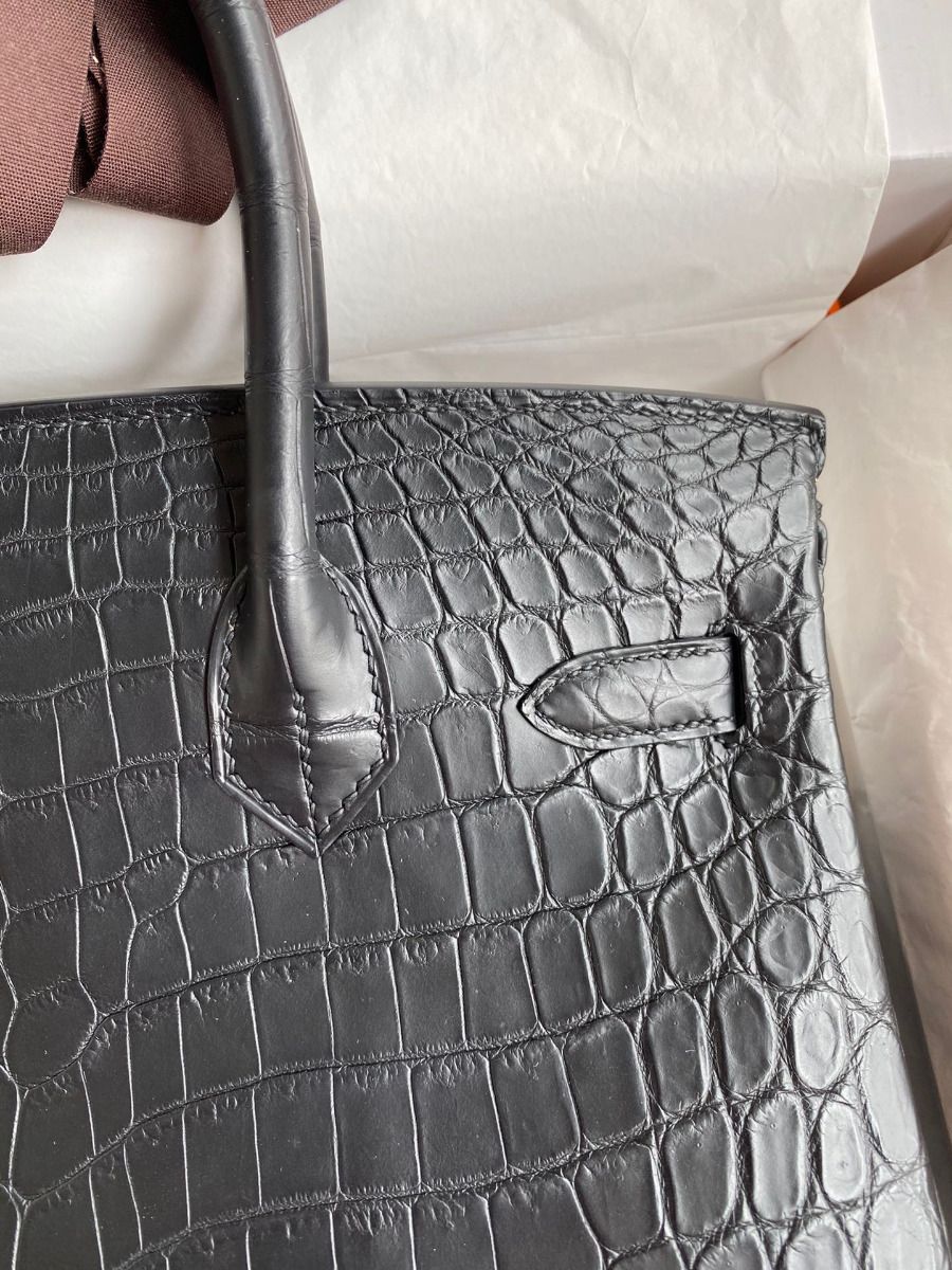 Hermes Birkin 30 Handmade Bag In Black Crocodile Niloticus Matte Skin - Image 5