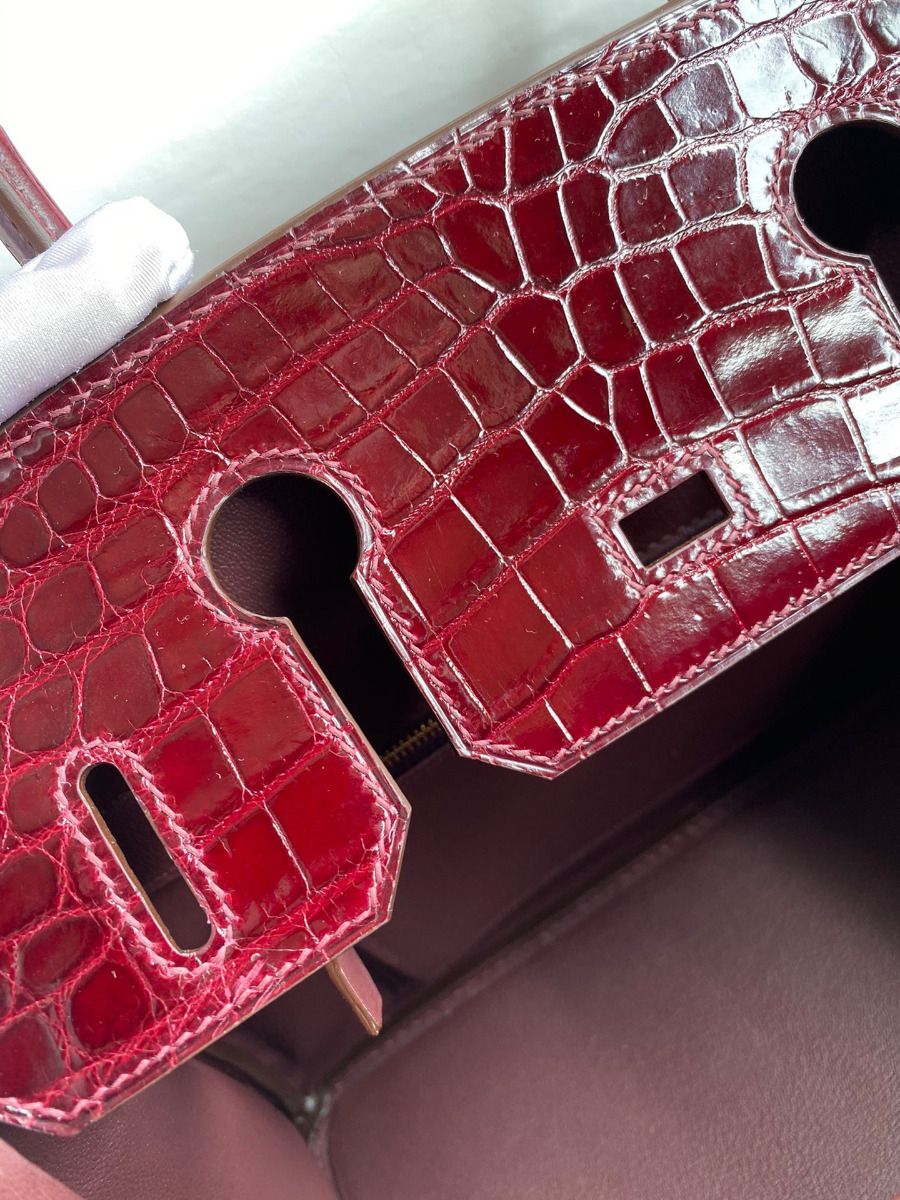 Hermes Birkin 30 Handmade Bag In Bordeaux Crocodile Niloticus Shiny Skin - Image 8