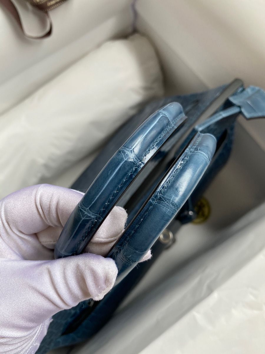 Hermes Birkin 30 Handmade Bag In Blue Tempete Crocodile Niloticus Shiny Skin - Image 6