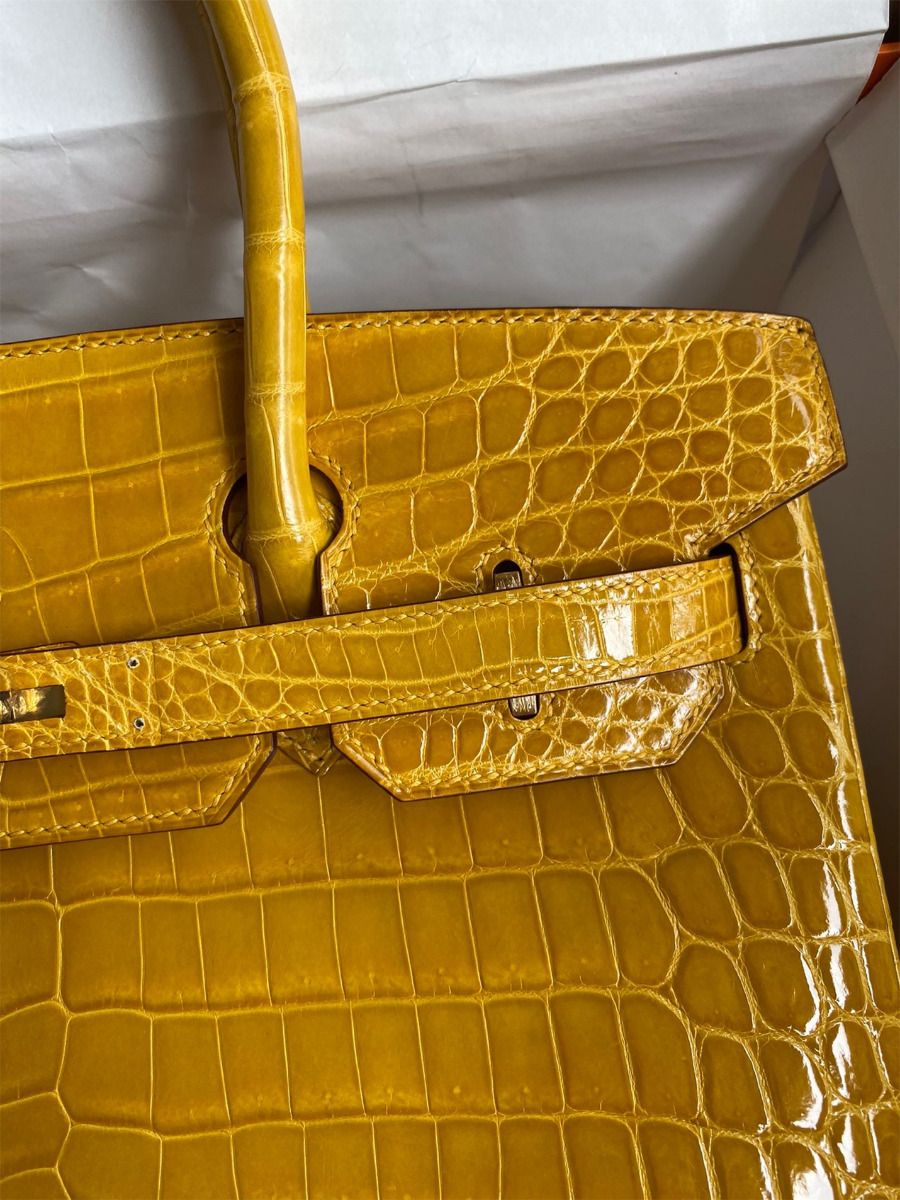 Hermes Birkin 30 Handmade Bag In Jaune Ambre Crocodile Niloticus Shiny Skin - Image 4