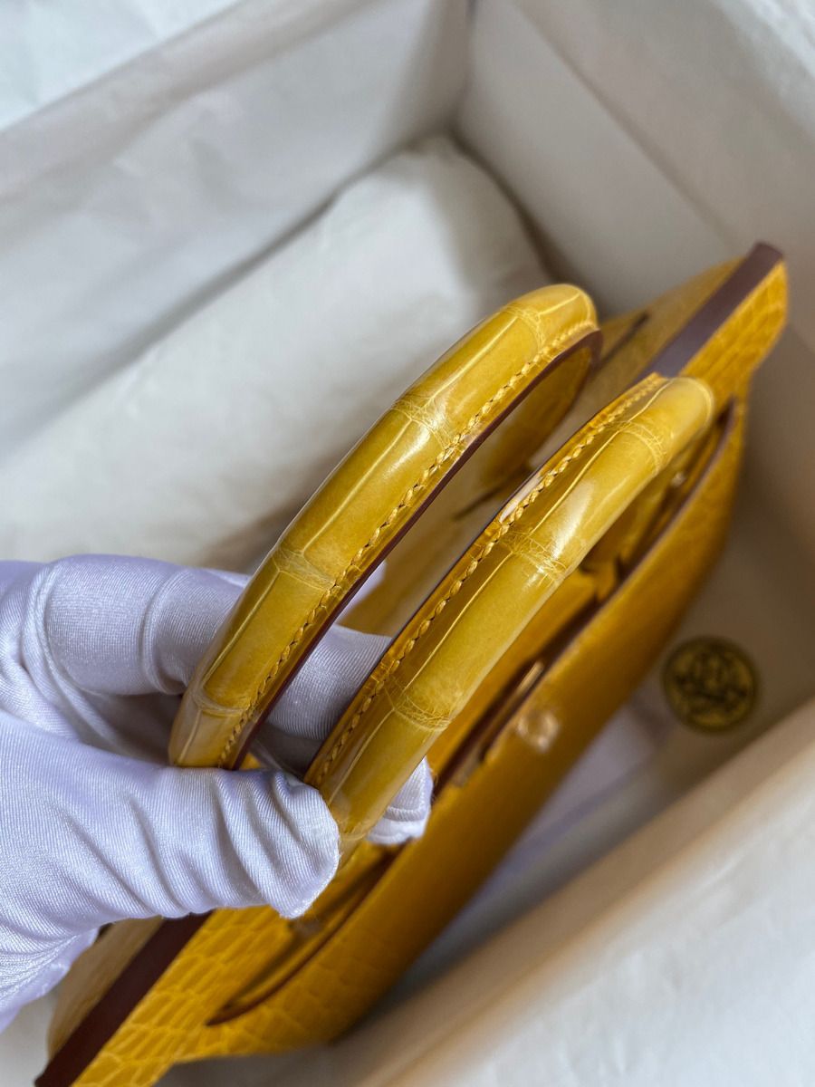 Hermes Birkin 30 Handmade Bag In Jaune Ambre Crocodile Niloticus Shiny Skin - Image 7