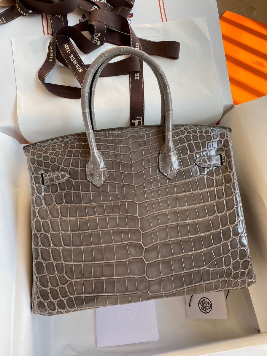 Hermes Birkin 30 Handmade Bag In Gris Tourterelle Crocodile Niloticus Shiny Skin - Image 3
