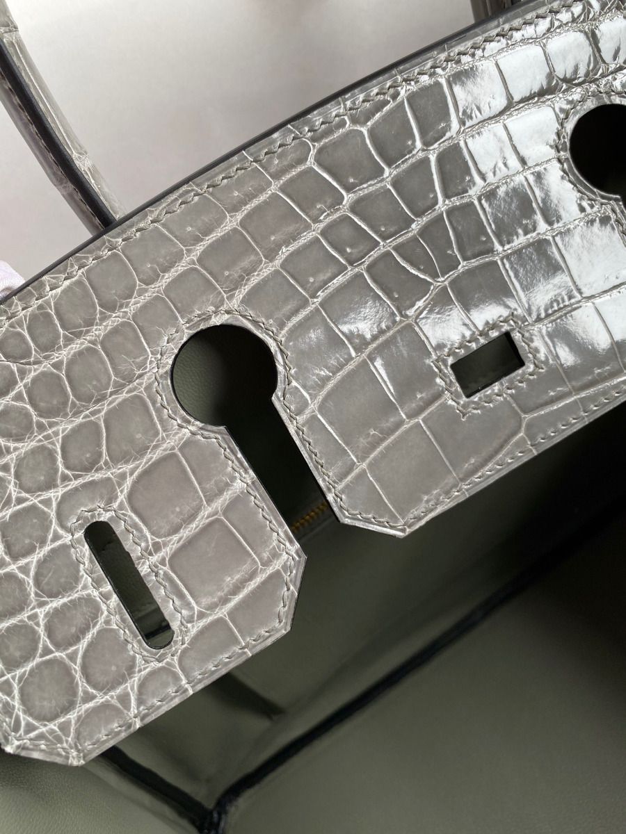 Hermes Birkin 30 Handmade Bag In Gris Ciment Crocodile Niloticus Shiny Skin - Image 9