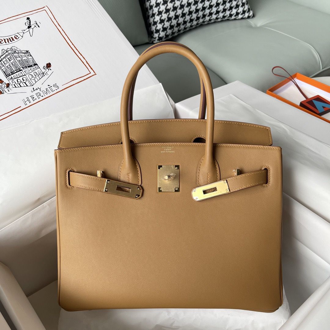 Hermes Birkin 30 Retourne Handmade Bag In Biscuit Swift Leather - Image 9