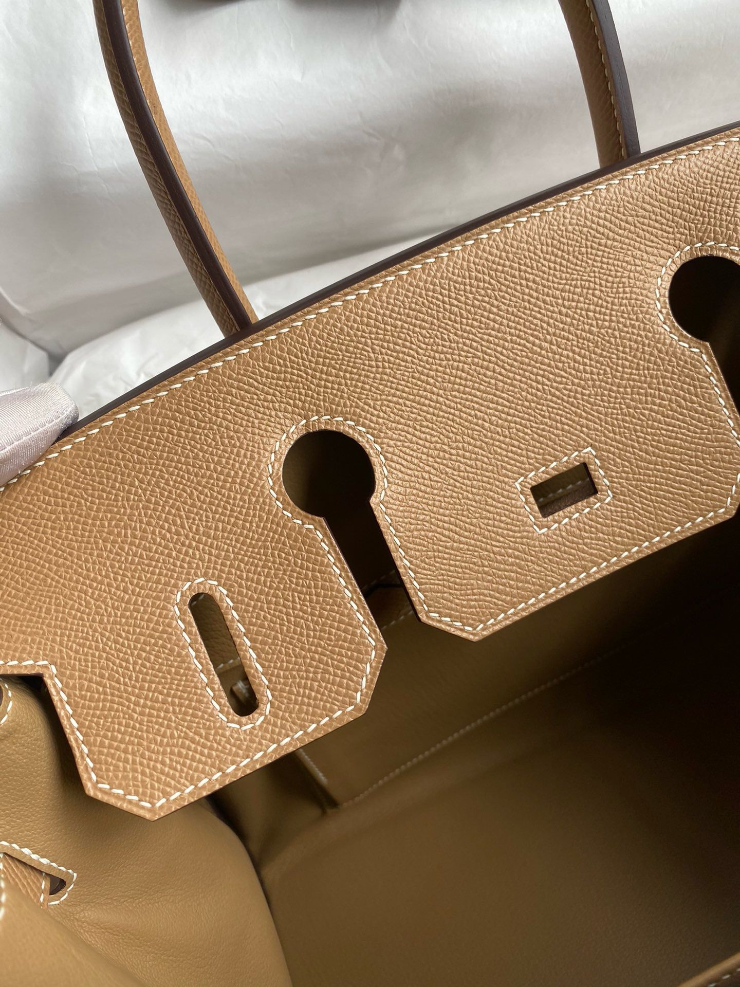 Hermes Birkin 30 Handmade Bag In Toile & Chai Epsom Leather - Image 8