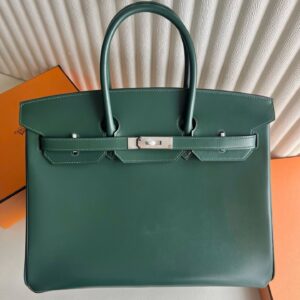 Hermes Birkin 35 Retourne Handmade Bag in Vert Fonce Box Calfskin