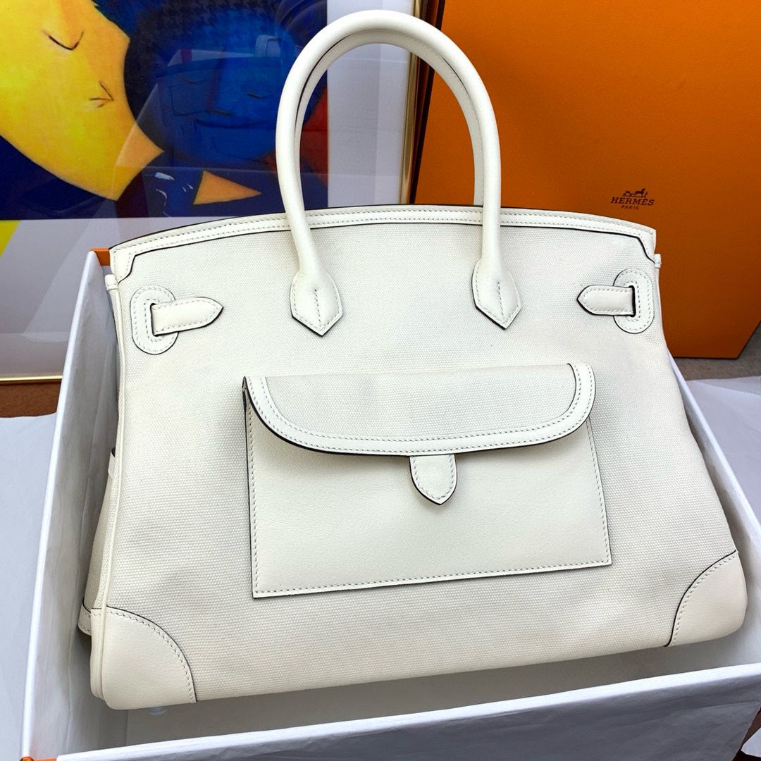 Hermes Cargo Birkin 35cm Limited-edition Bag in White Canvas - Image 3