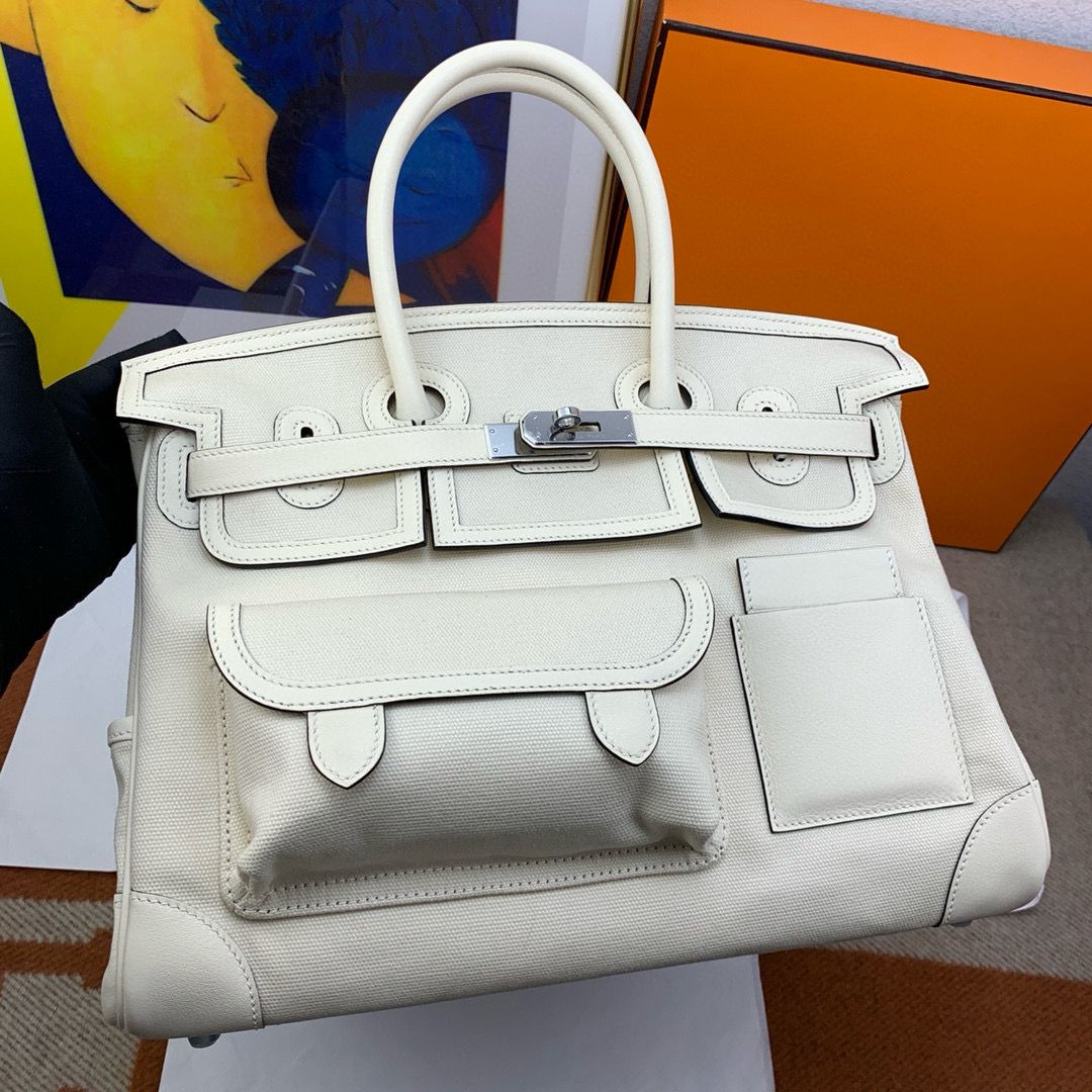 Hermes Cargo Birkin 35cm Limited-edition Bag in White Canvas - Image 4