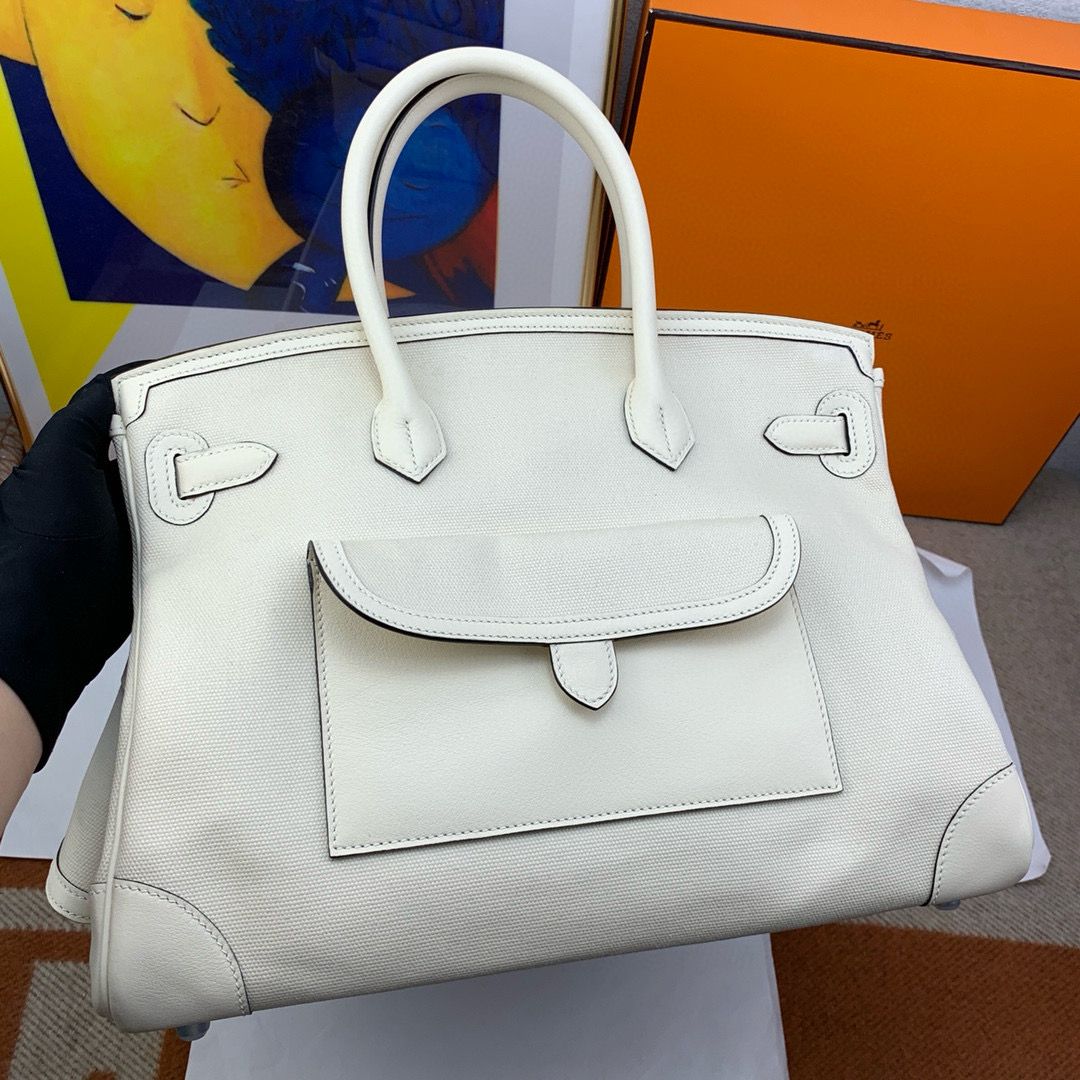 Hermes Cargo Birkin 35cm Limited-edition Bag in White Canvas - Image 5