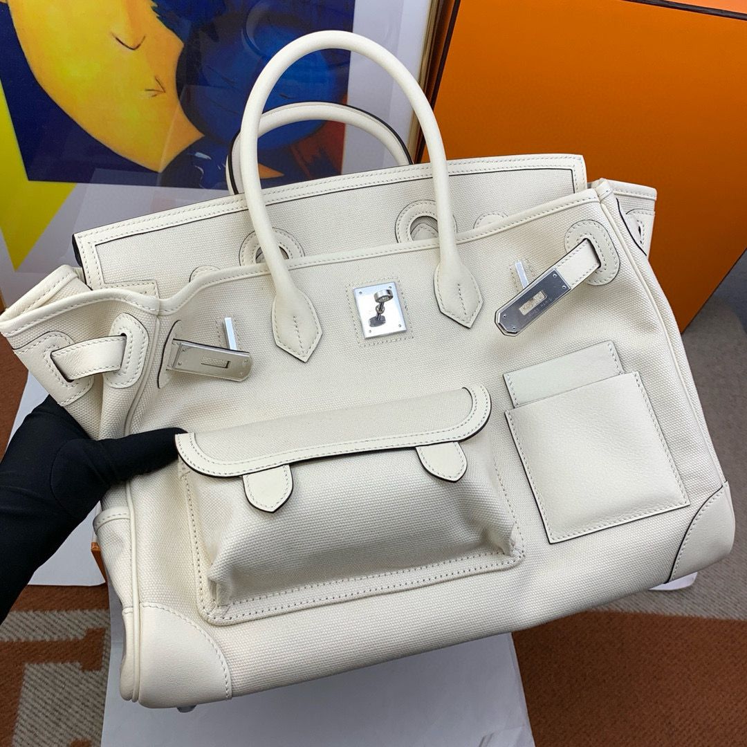 Hermes Cargo Birkin 35cm Limited-edition Bag in White Canvas - Image 6