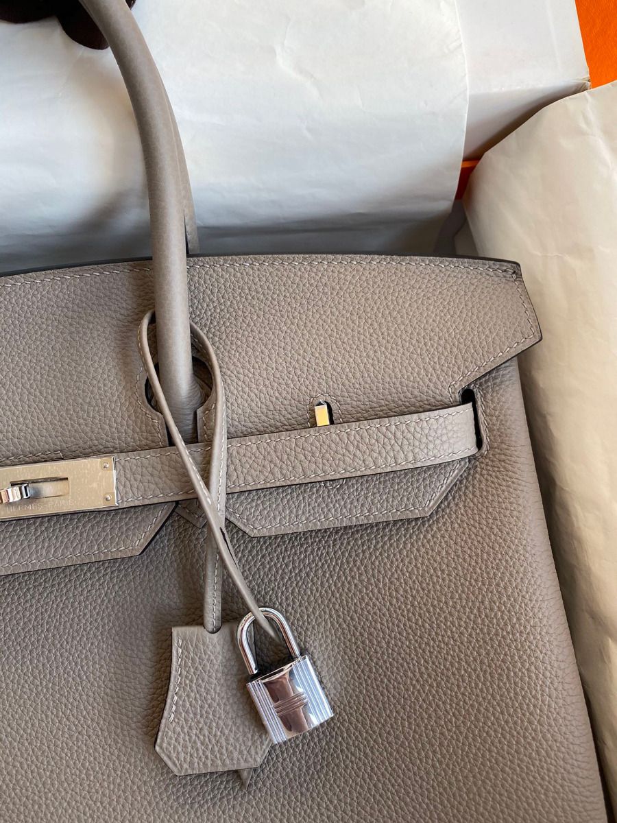 Hermes Birkin 35 Retourne Handmade Bag In Gris Asphalt Clemence Leather - Image 4