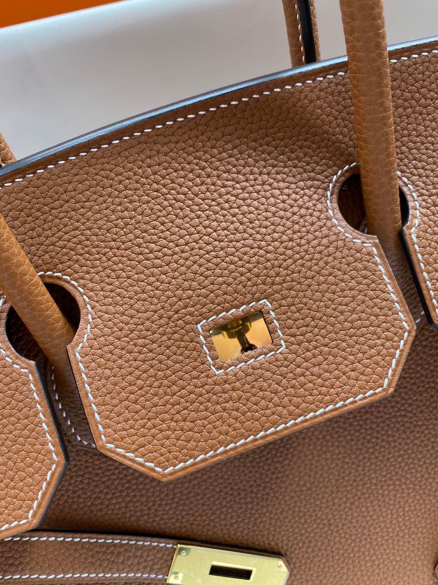 Hermes Birkin 35 Retourne Handmade Bag In Gold Clemence Leather - Image 7