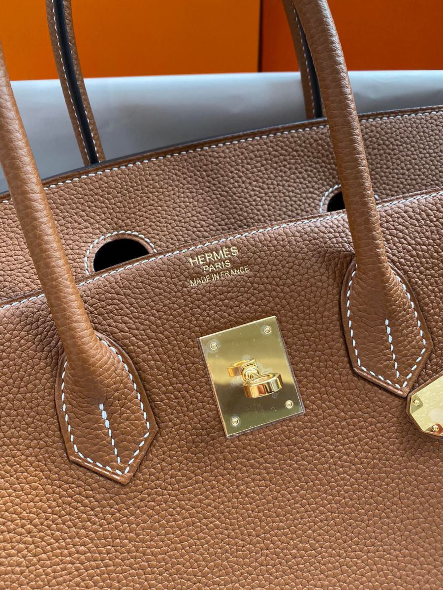 Hermes Birkin 35 Retourne Handmade Bag In Gold Clemence Leather - Image 8