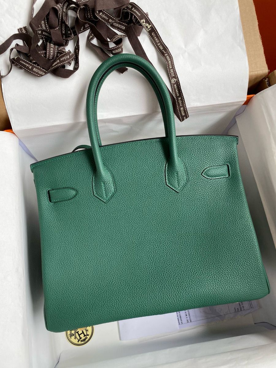 Hermes Birkin 35 Retourne Handmade Bag in Malachite Clemence Leather - Image 3