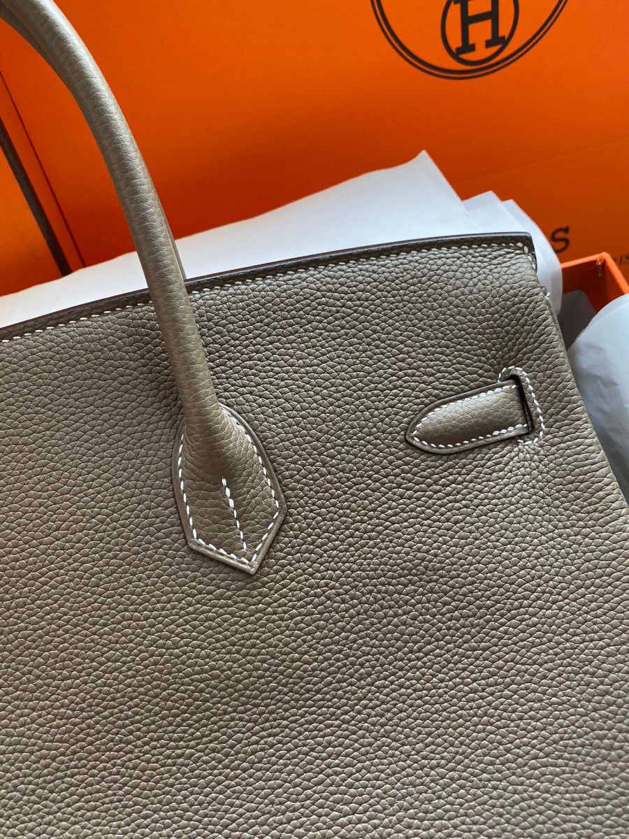 Hermes Birkin 35 Retourne Handmade Bag In Taupe Clemence Leather - Image 6