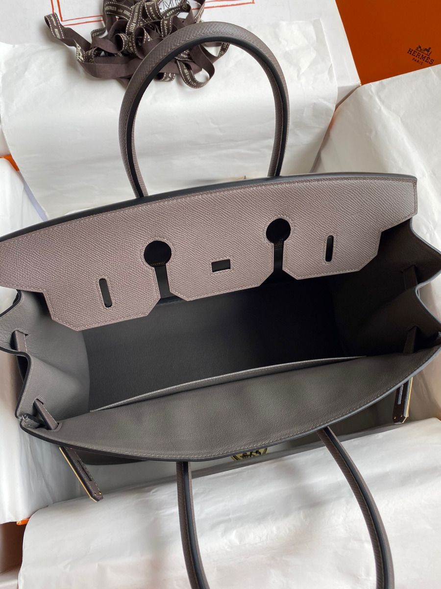 Hermes Birkin 35 Retourne Handmade Bag In Etain Epsom Calfskin - Image 8