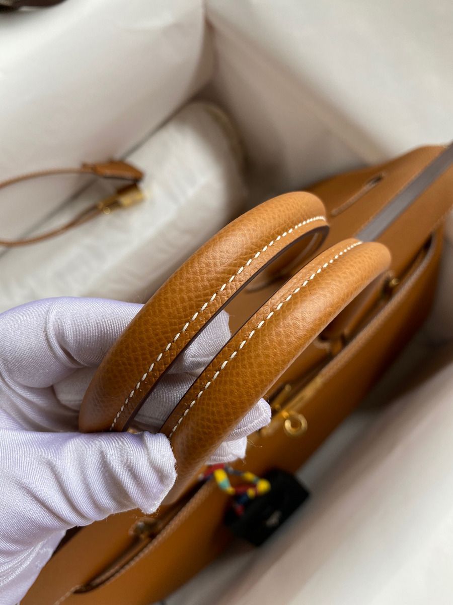 Hermes Birkin 35 Retourne Handmade Bag In Gold Epsom Calfskin - Image 6