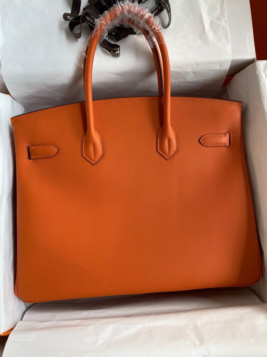 Hermes Birkin 35 Retourne Handmade Bag in Orange Epsom Calfskin - Image 3
