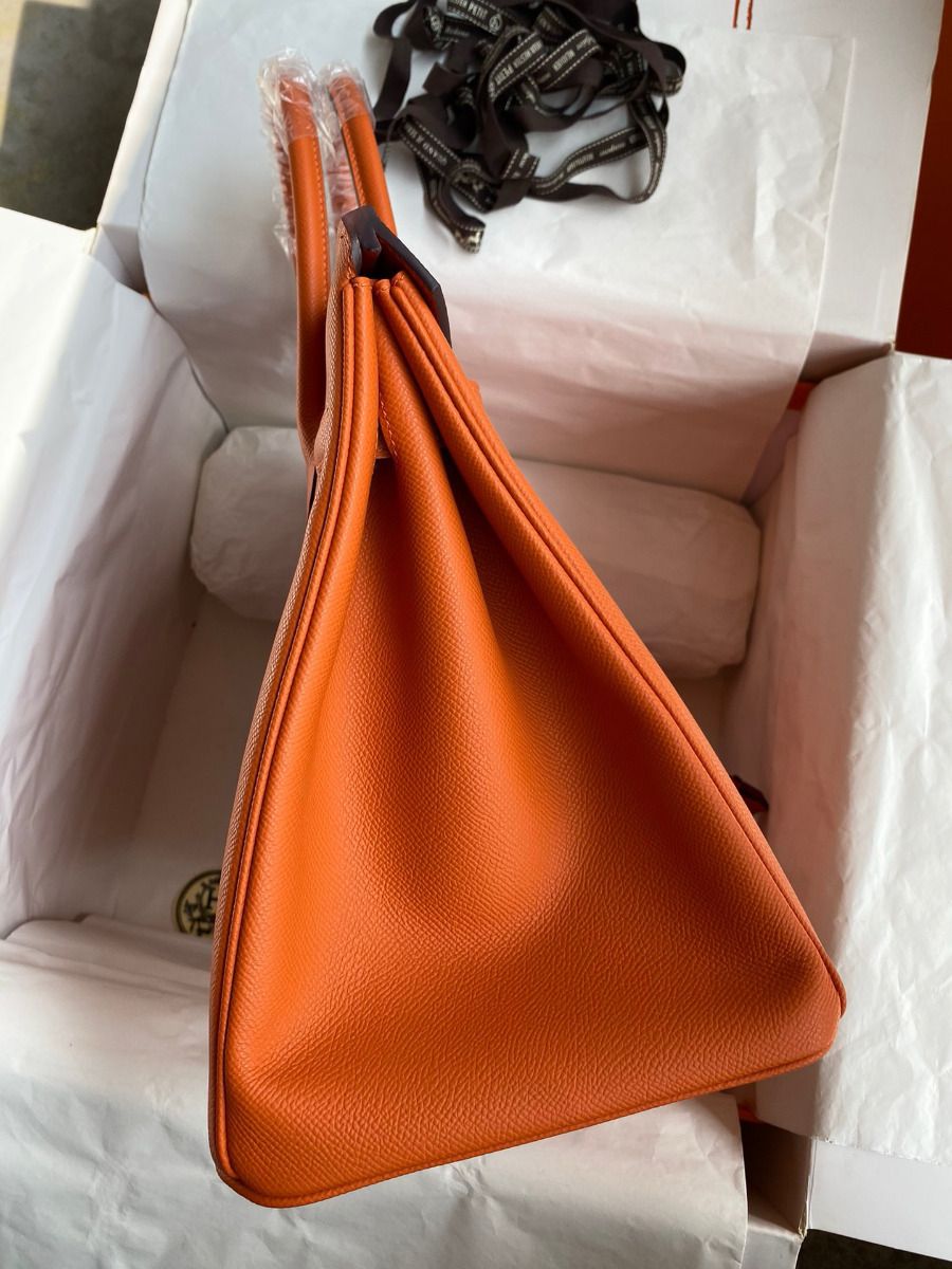 Hermes Birkin 35 Retourne Handmade Bag in Orange Epsom Calfskin - Image 6