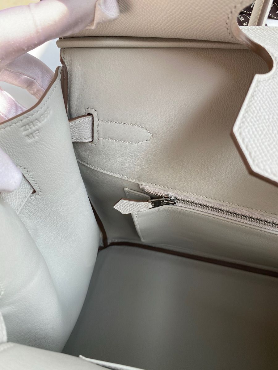 Hermes Birkin 35 Retourne Handmade Bag in Pearl Grey Epsom Calfskin - Image 10