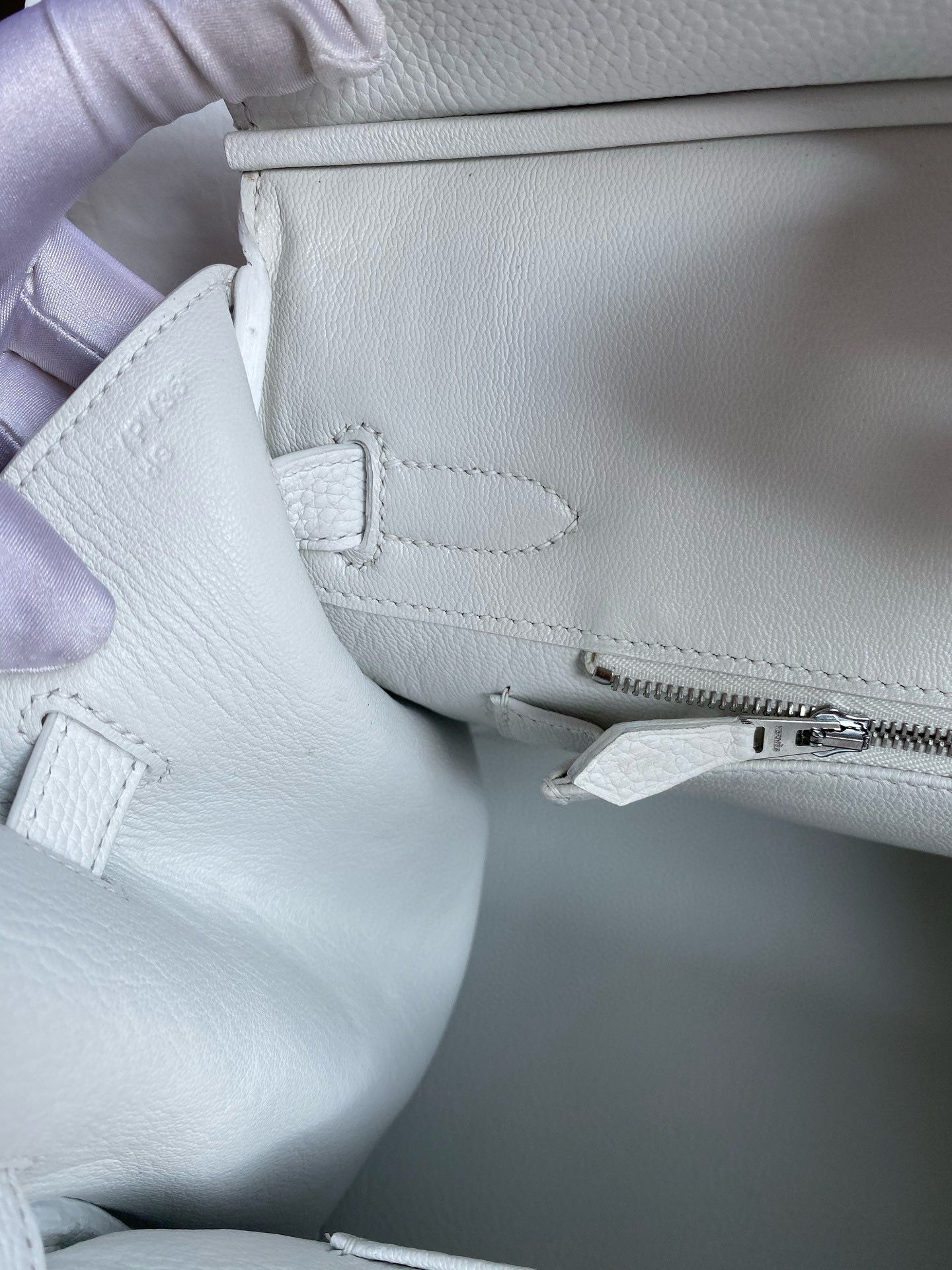 Hermes Birkin 35 Handmade Bag in Green Toile & White Clemence Leather - Image 10