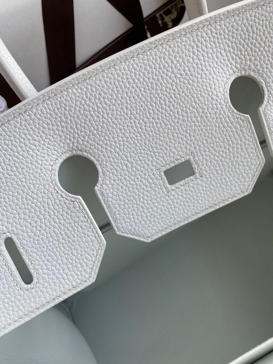 Hermes Birkin 35 Handmade Bag In Toile & White Clemence Leather - Image 9