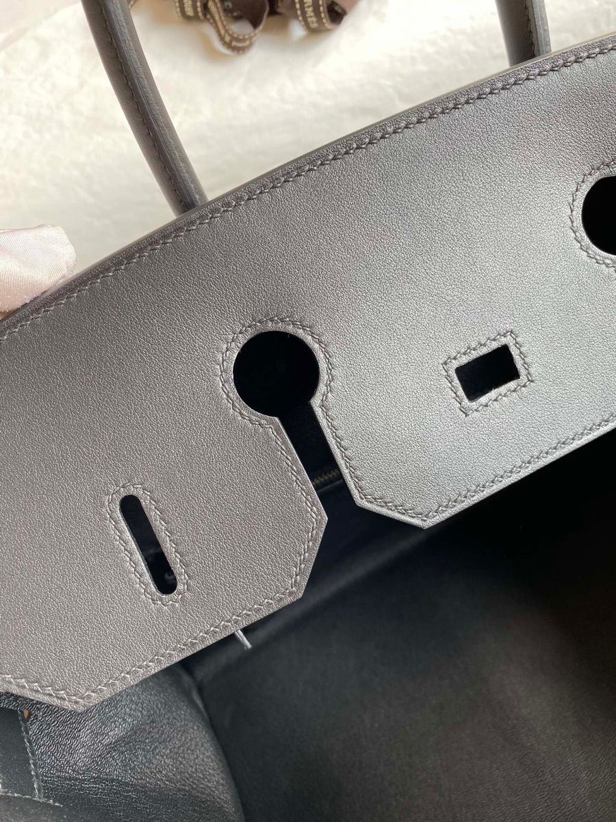 Hermes Birkin 35 Handmade Bag In Toile & Black Swift Leather - Image 9