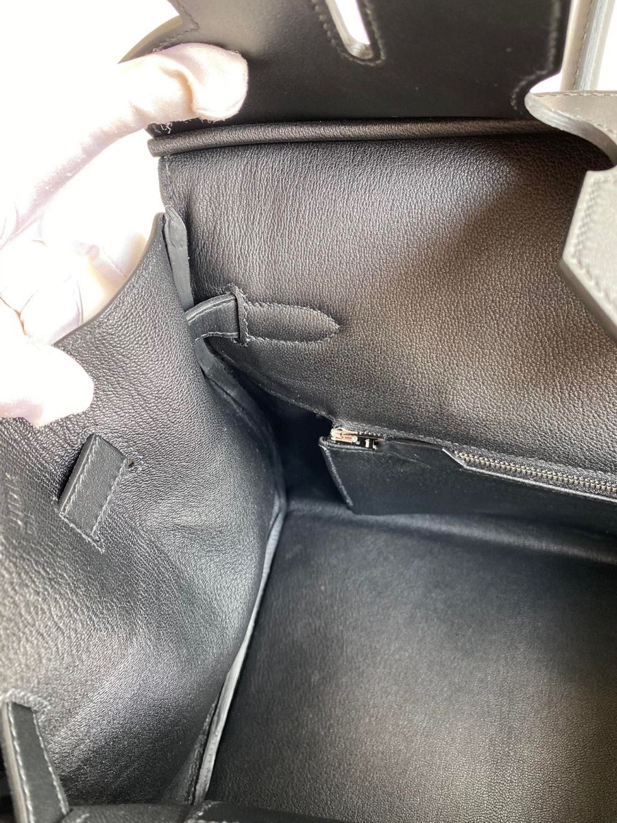 Hermes Birkin 35 Handmade Bag In Toile & Black Swift Leather - Image 10