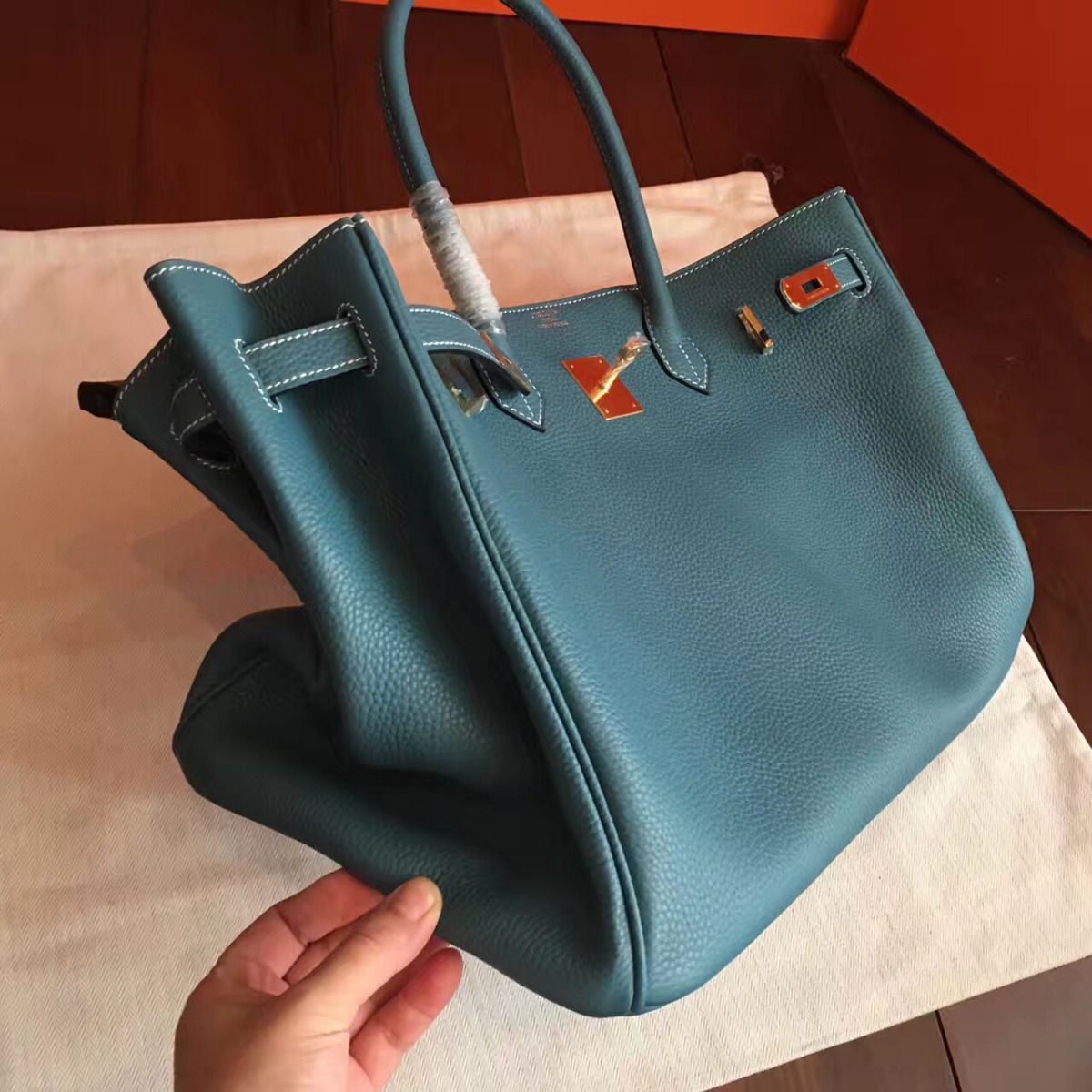 Hermes Birkin 40 Handmade Bag In Blue Jean Clemence Leather - Image 8