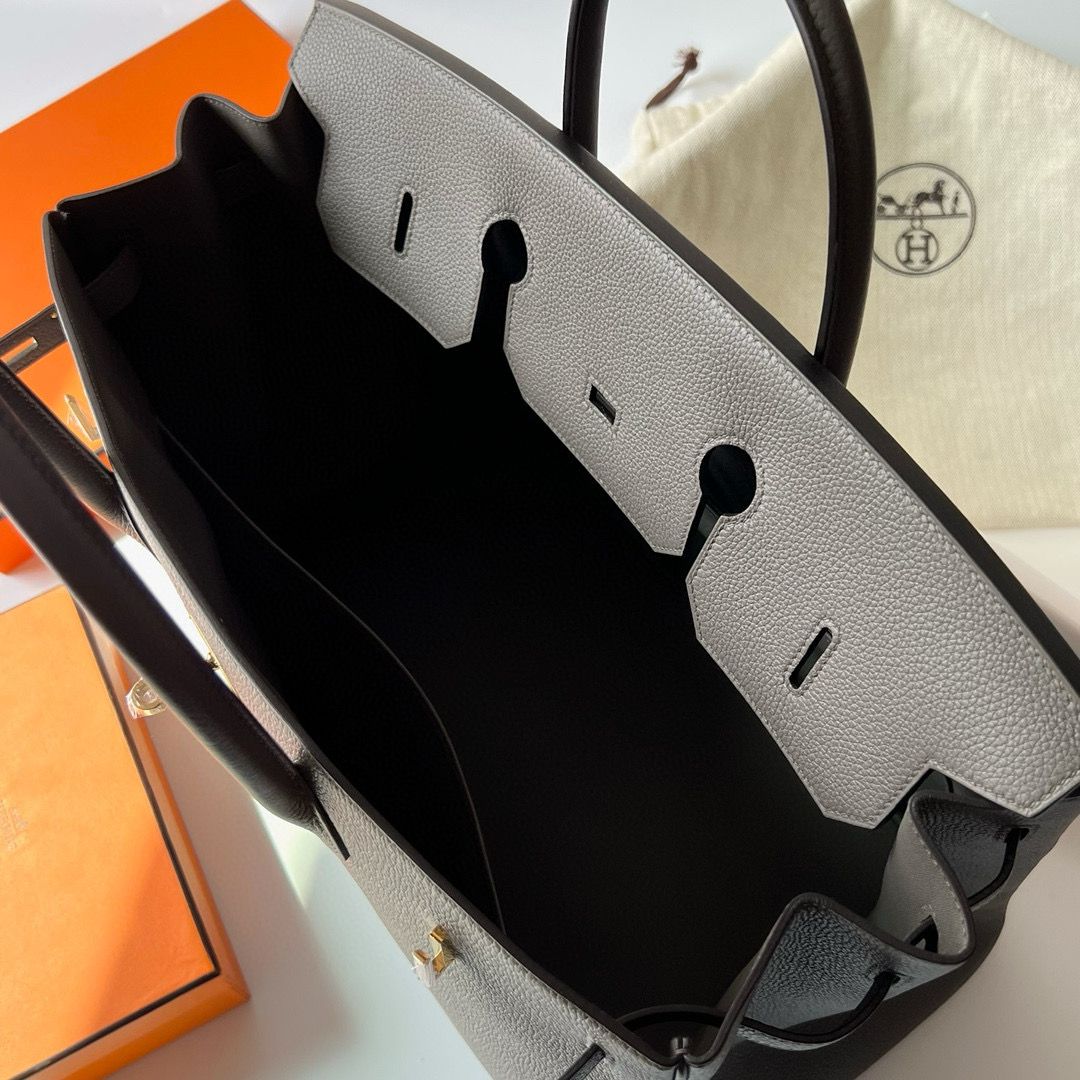 Hermes Birkin 40 Retourne Handmade Bag In Etain Clemence Leather - Image 10