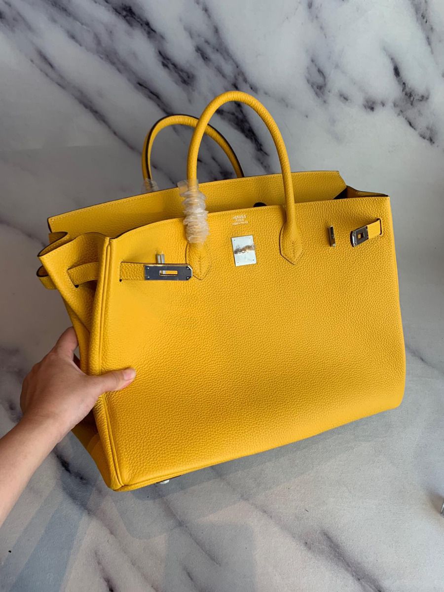 Hermes Birkin 40 Handmade Bag In Yellow Clemence Leather - Image 6