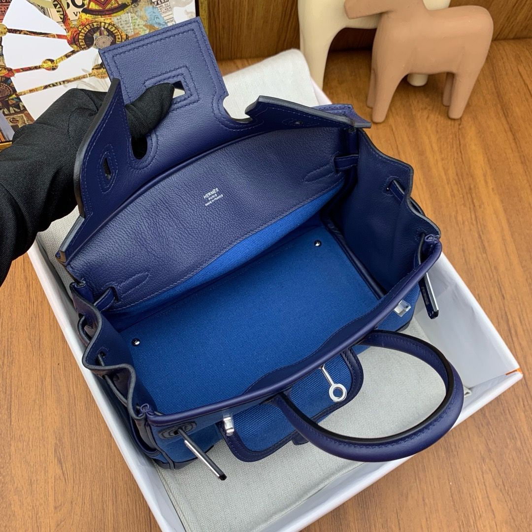 Hermes Birkin Cargo 25 Bag in Blue Toile and Navy Blue Swift Leather - Image 4