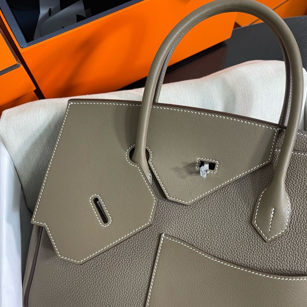 Hermes Birkin 30 en Desordre Bag in Taupe Swift and Clemence Leather - Image 4