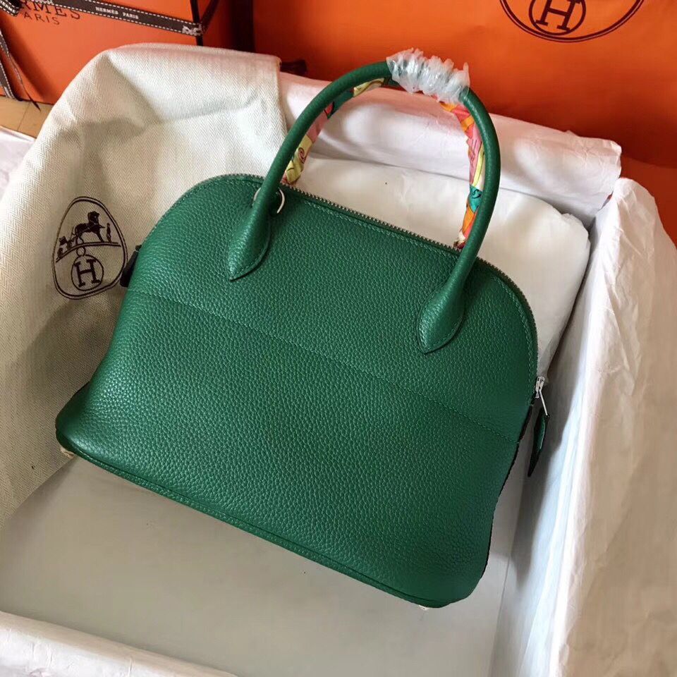 Hermes Bolide 31 Handmade Bag In Vert Vertigo Clemence Leather - Image 7
