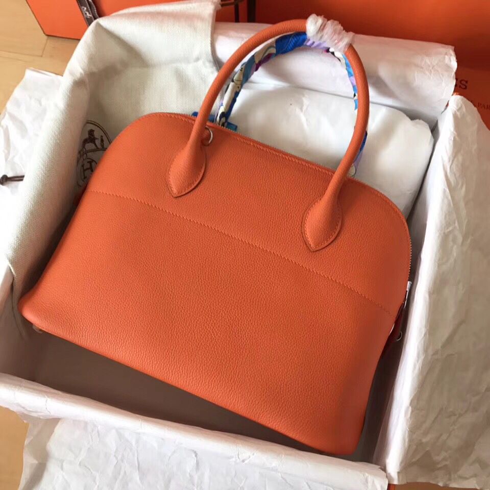 Hermes Bolide 35 Handmade Bag In Orange Clemence Leather - Image 8