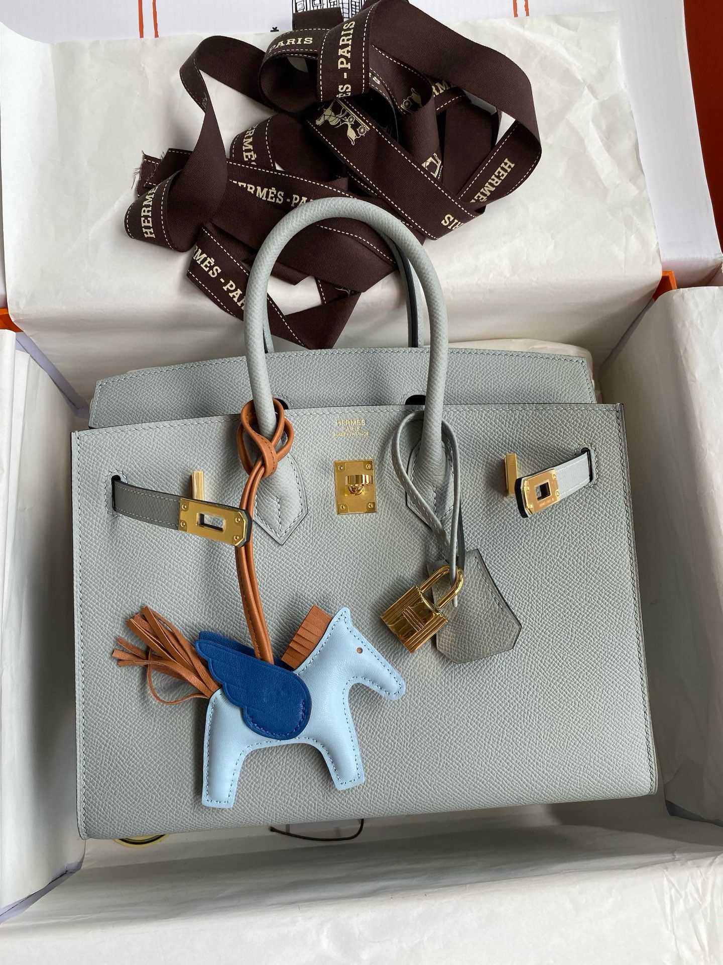 Hermes Birkin 25 Sellier Handmade Bag in Blue Glacier Epsom Calfskin - Image 10