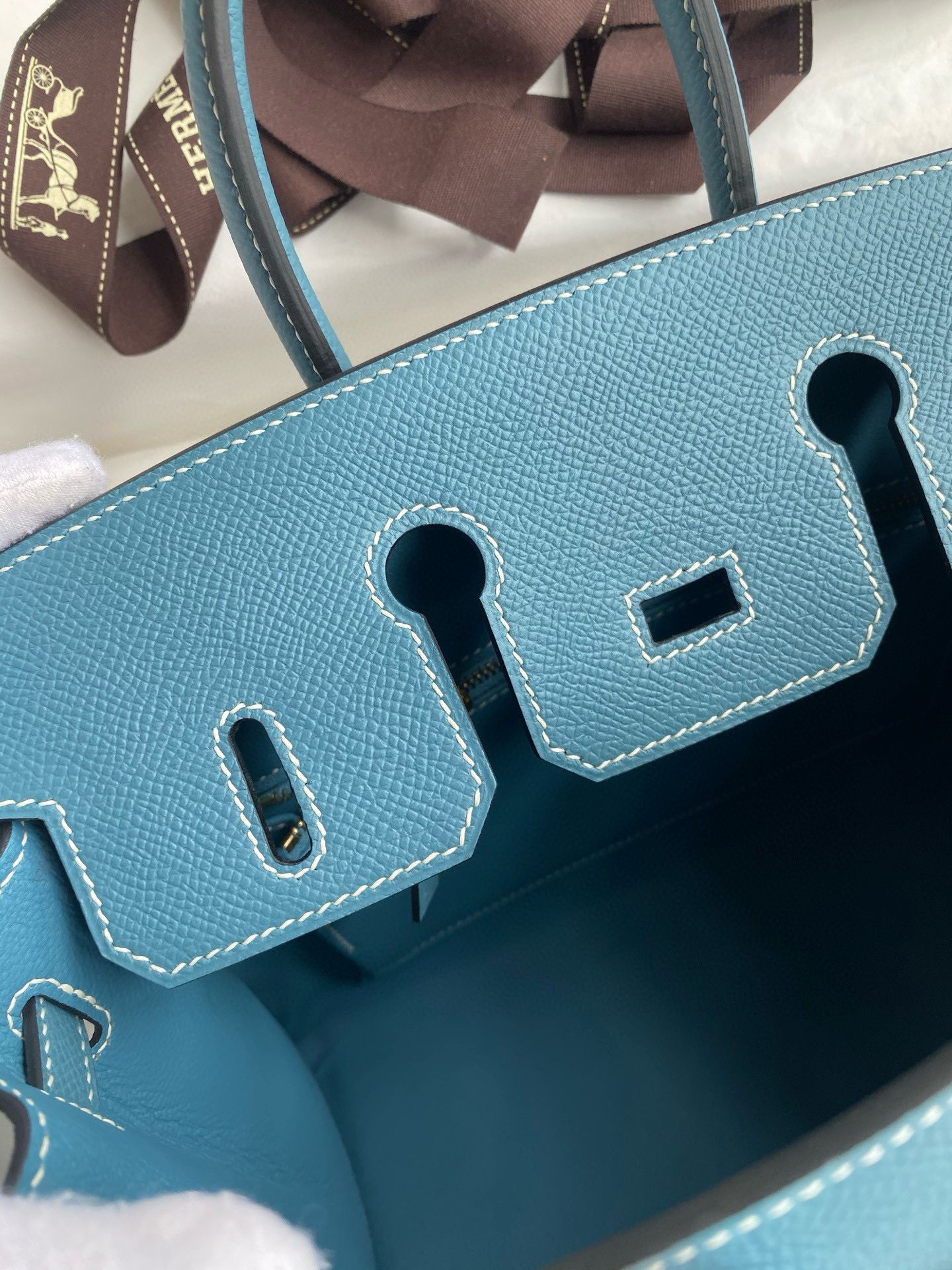 Hermes Birkin 25 Sellier Handmade Bag in Blue Jean Epsom Calfskin - Image 9