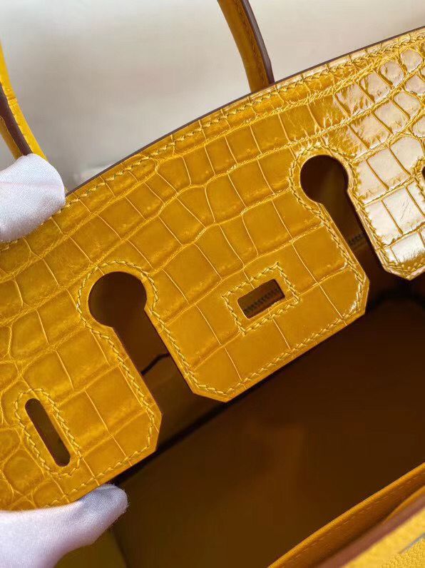 Hermes Touch Birkin 25 Bag In Yellow Shiny Niloticus Crocodile Skin - Image 9