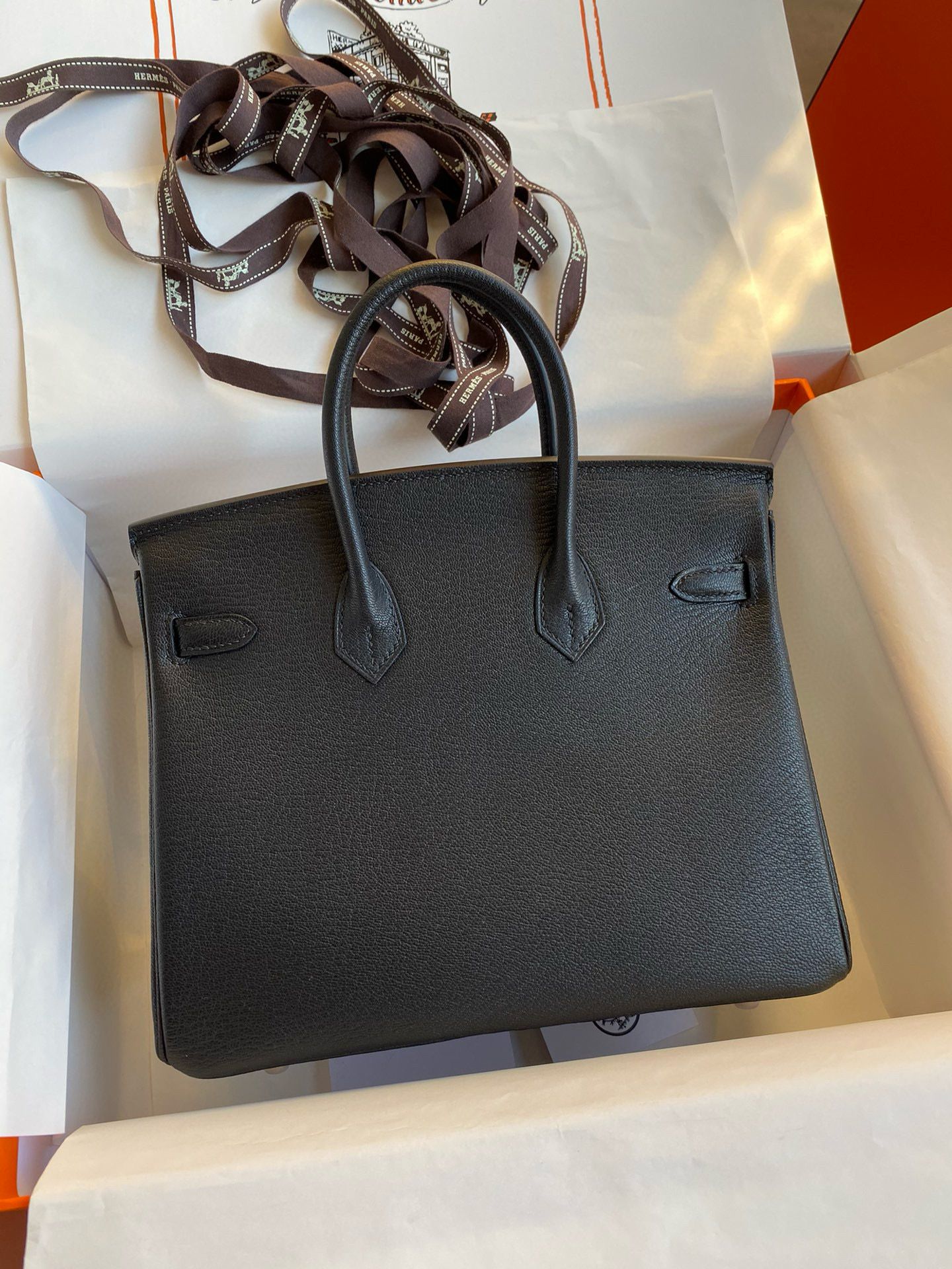 Hermes Birkin 25 Verso Retourne Handmade Bag in Noir Chevre Mysore Goatskin - Image 3