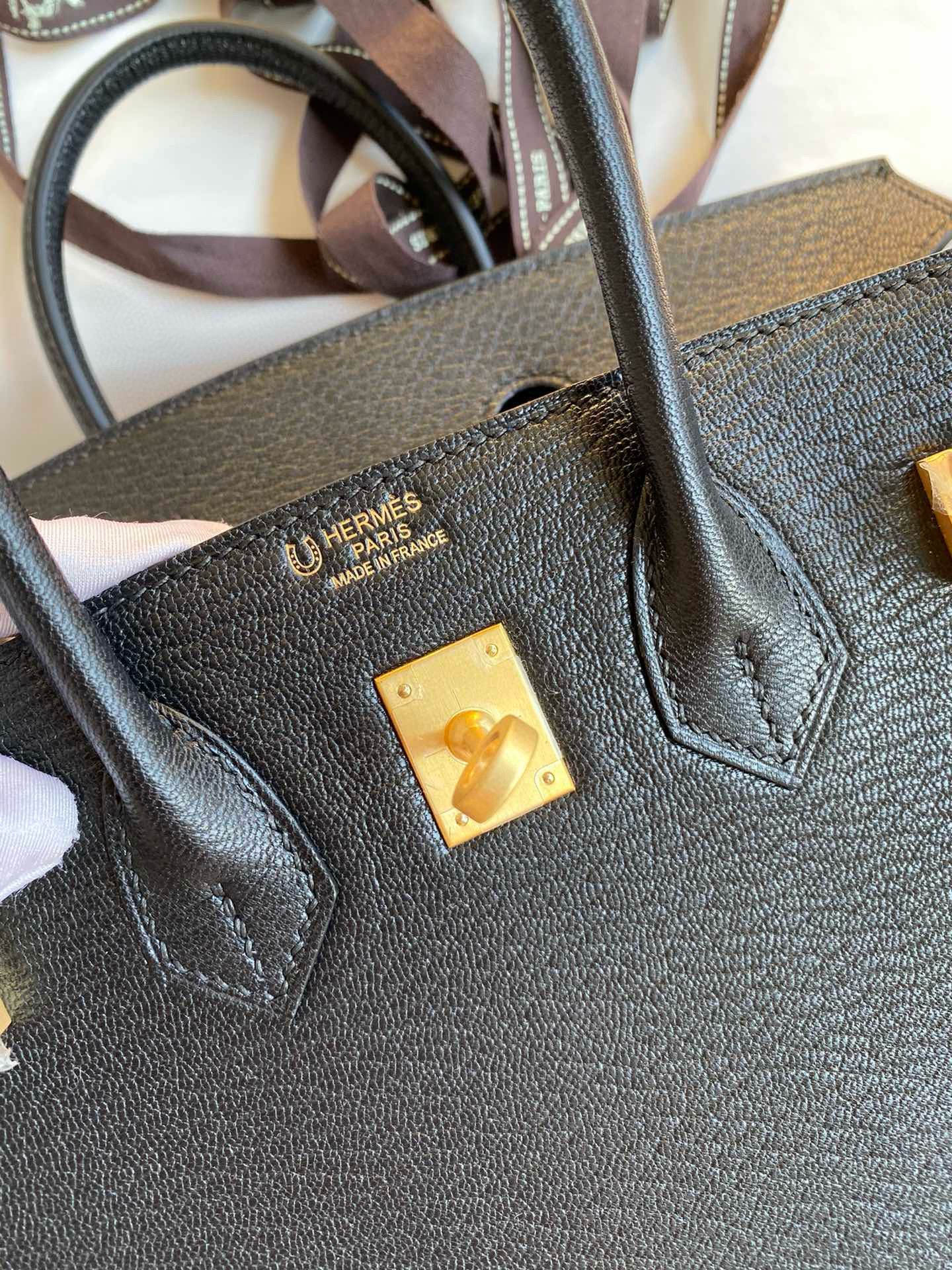 Hermes Birkin 25 Verso Retourne Handmade Bag in Noir Chevre Mysore Goatskin - Image 8