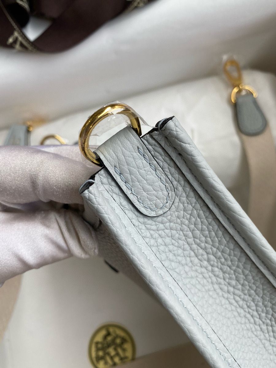 Hermes Evelyne Mini Handmade Bag in Blue Brume Clemence Leather - Image 9