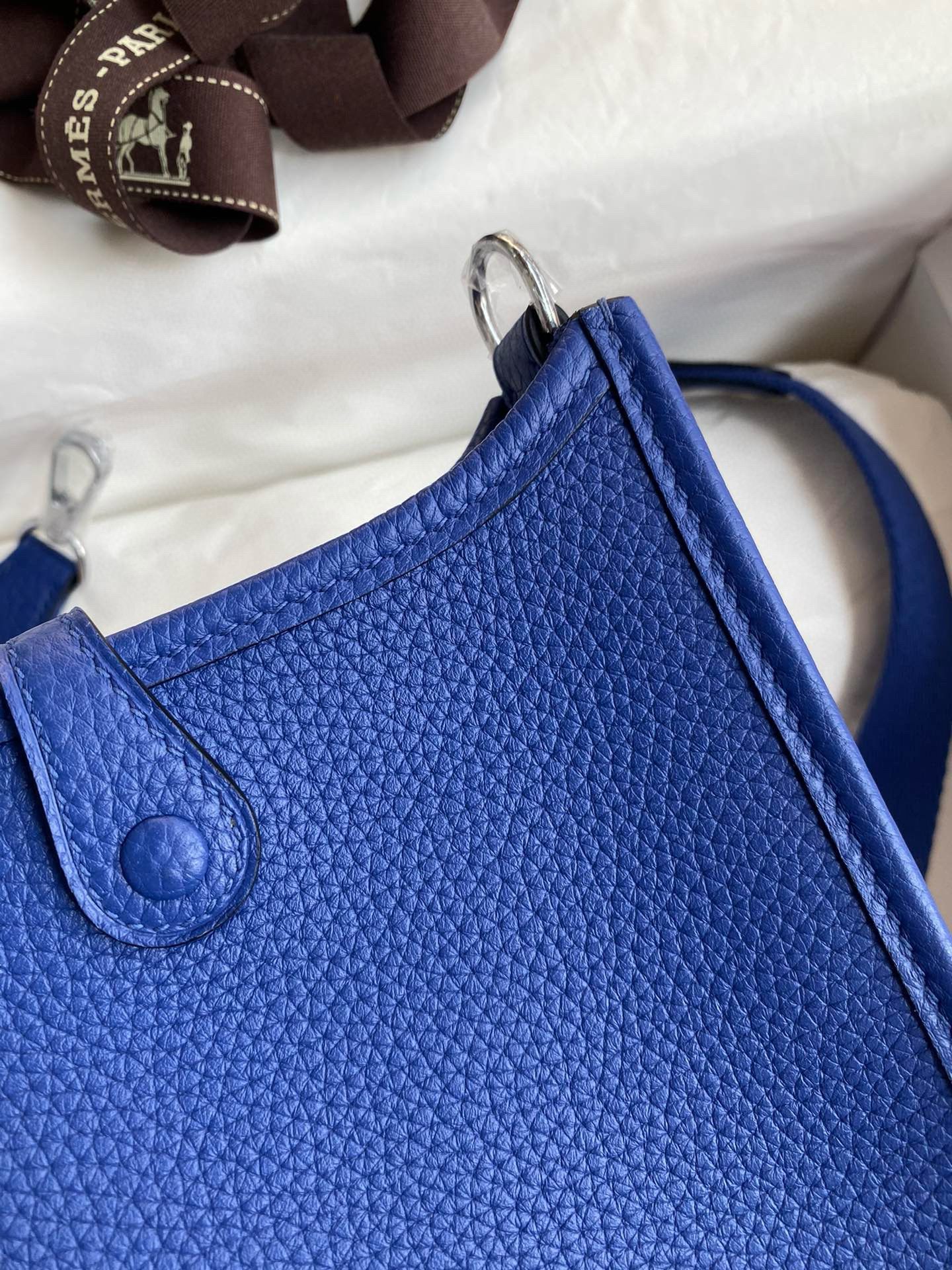 Hermes Evelyne Mini Handmade Bag in Blue Electric Clemence Leather - Image 10