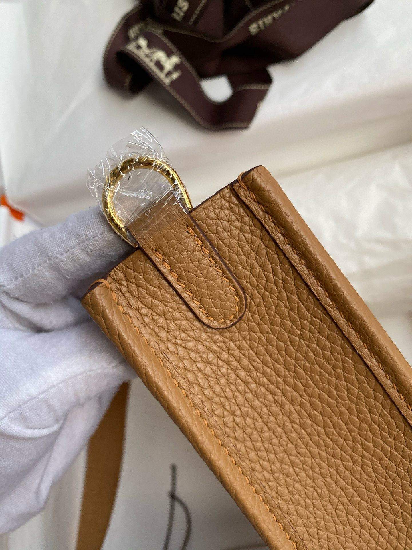 Hermes Evelyne Mini Handmade Bag in Biscuit Clemence Leather - Image 5