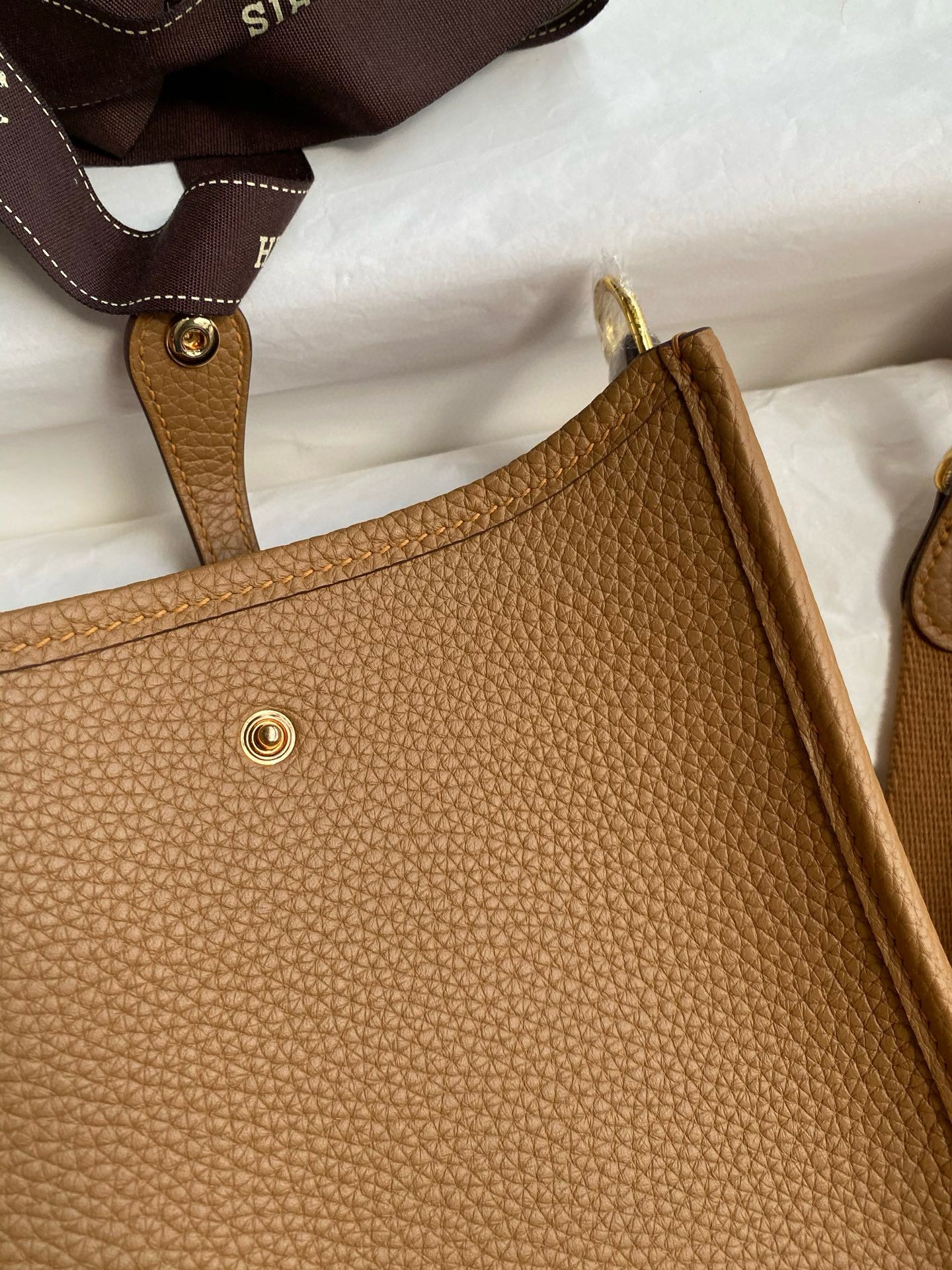 Hermes Evelyne Mini Handmade Bag in Biscuit Clemence Leather - Image 9