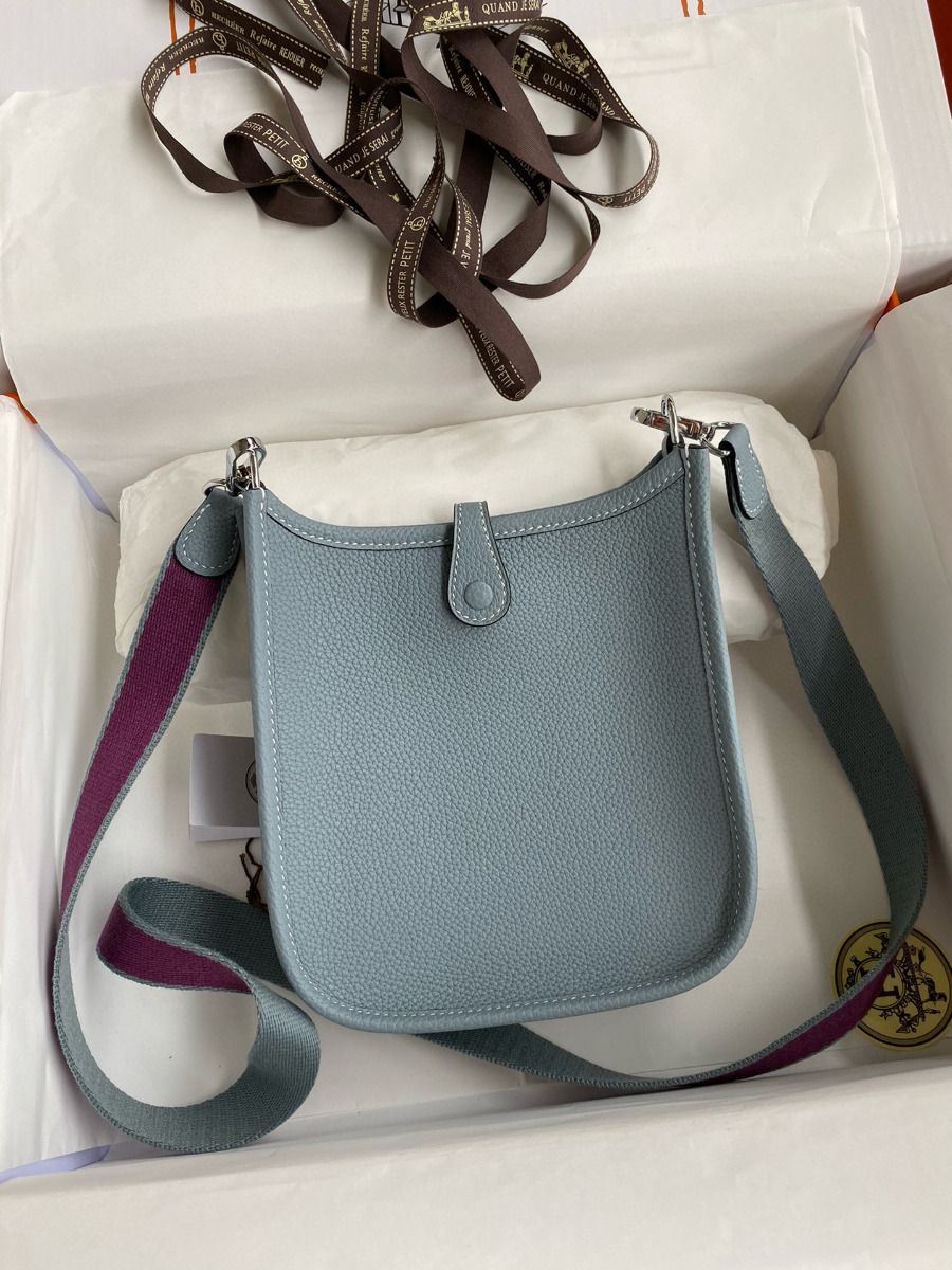 Hermes Evelyne Mini Handmade Bag in Blue Lin Clemence Leather - Image 3
