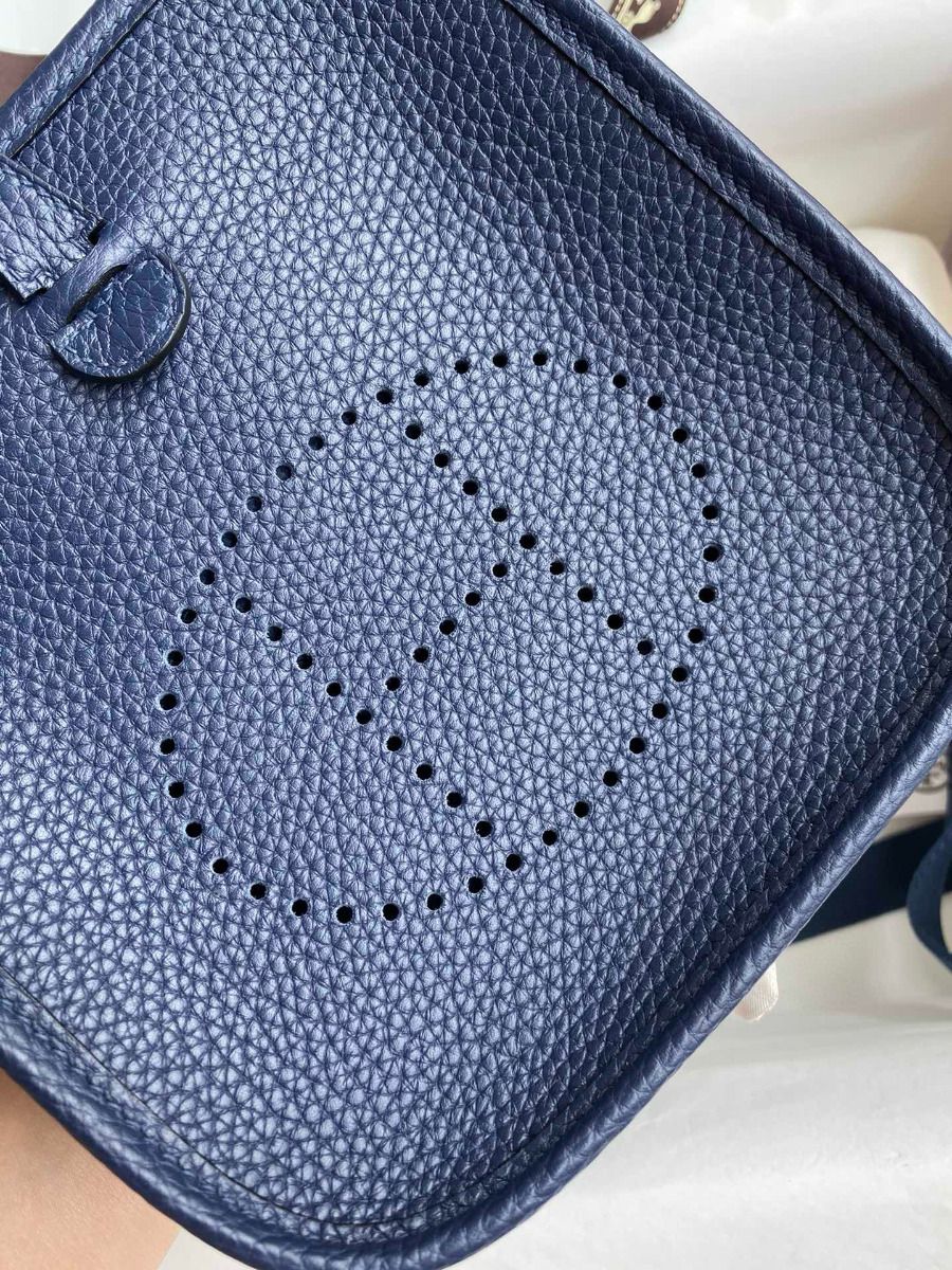 Hermes Evelyne Mini Handmade Bag in Blue Saphir Clemence Leather - Image 4