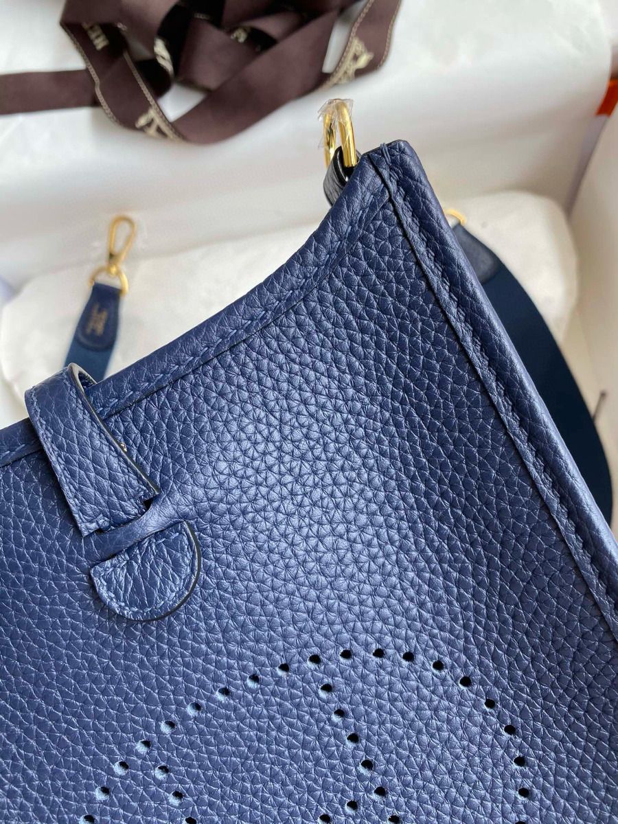 Hermes Evelyne Mini Handmade Bag in Blue Saphir Clemence Leather - Image 5