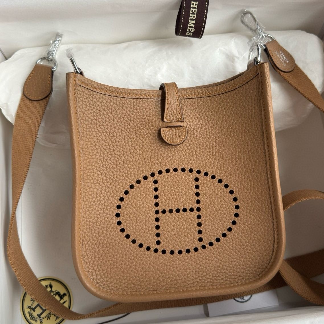 Hermes Evelyne Mini Handmade Bag in Chai Clemence Leather